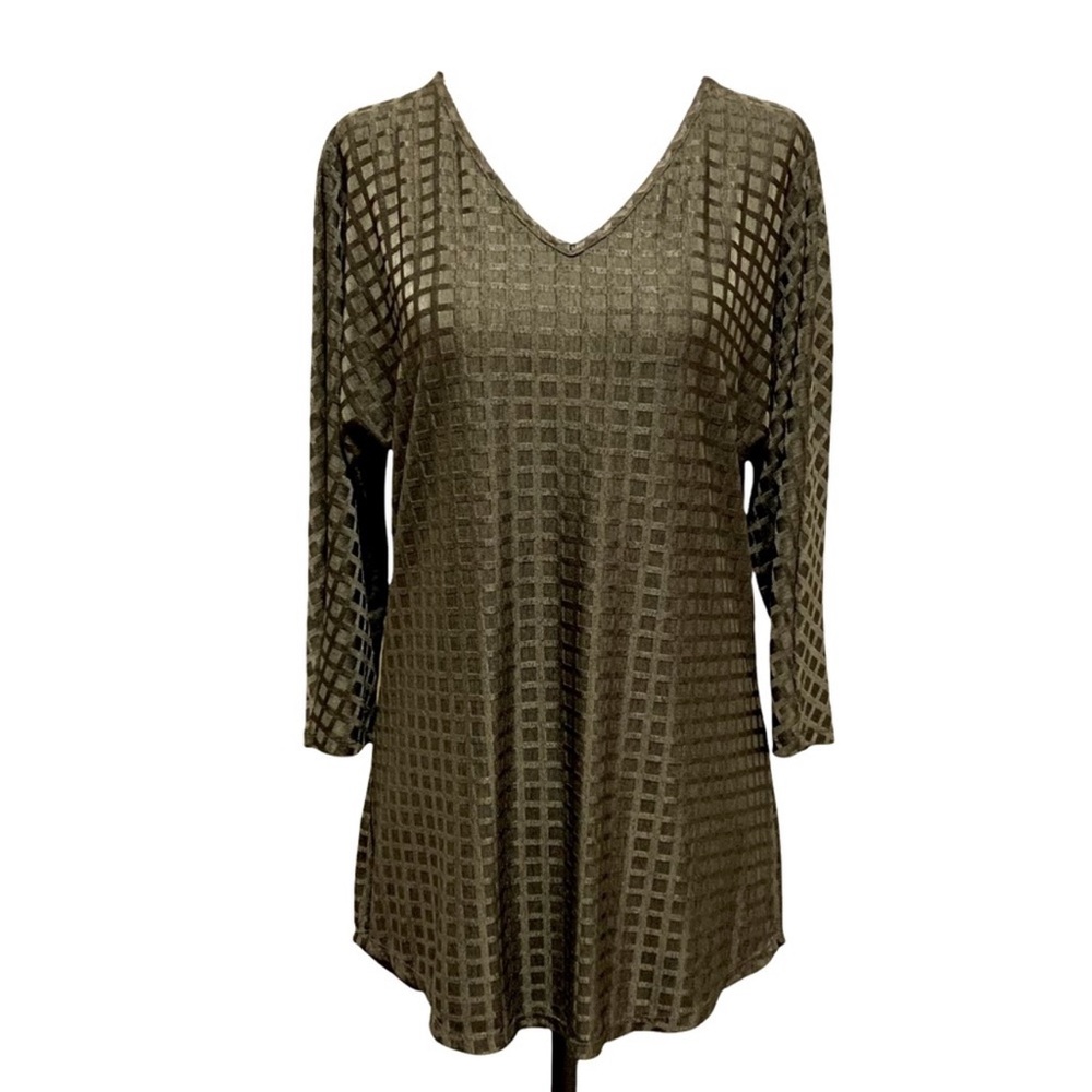 Nygard Army Olive Green V-neck Long Sleeve Blouse Top Size Medium